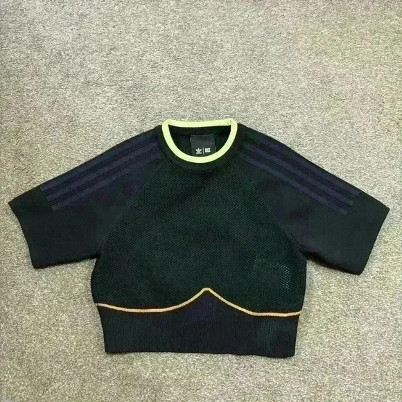 Ivy Park x Adidas netted Jersey crop top Short sleeve crew neck black orange L - Picture 4 of 4